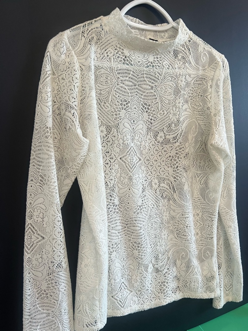 Express White Lace Mock Neck Long Sleeve Top